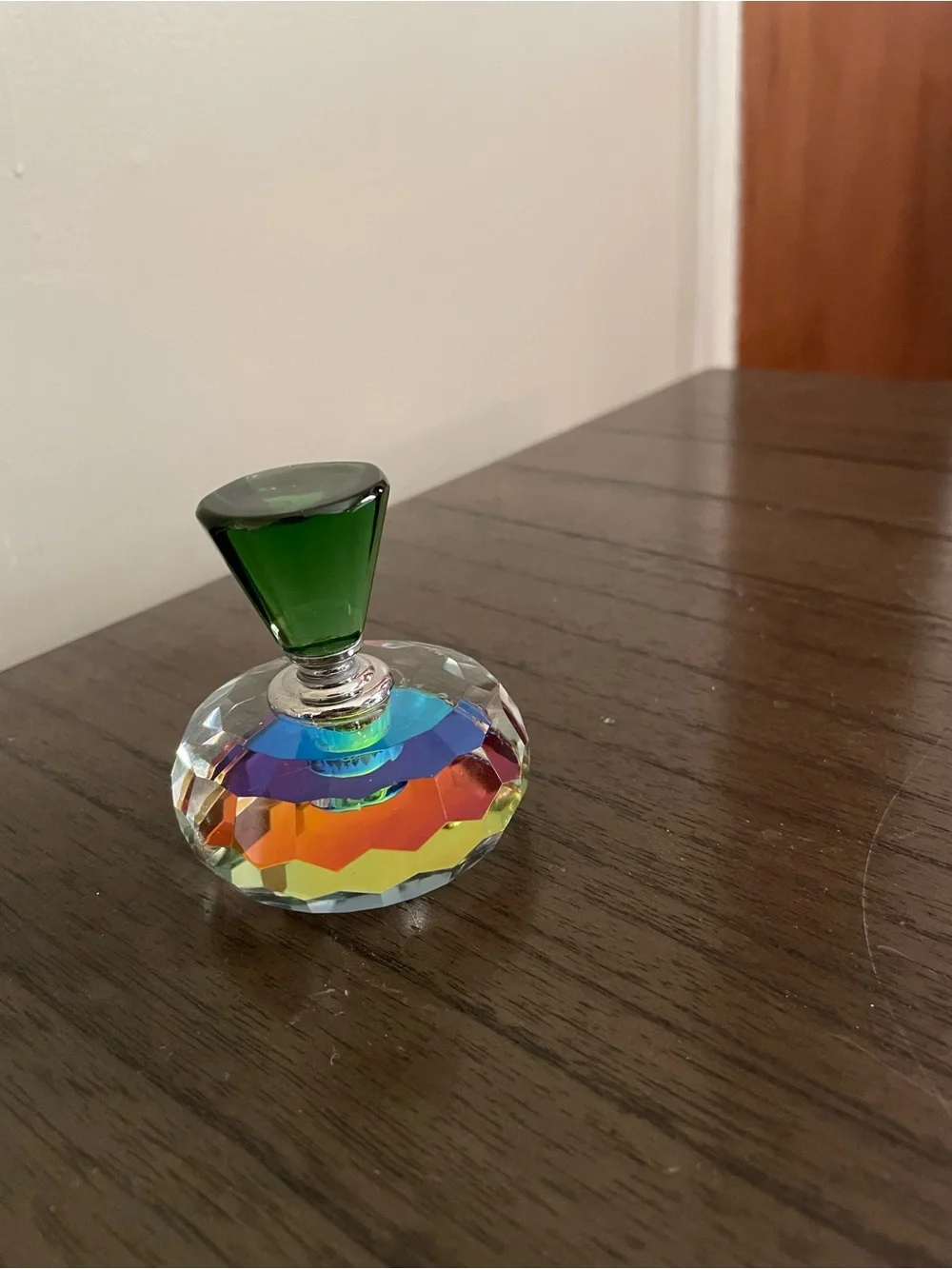 Vintage Multicolor Faceted Setting Powder Jar with Green Top